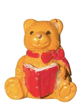 Vintage Teddy Bear Brooch Pin Reading Book Red Bow Cute Novelty Jewelry